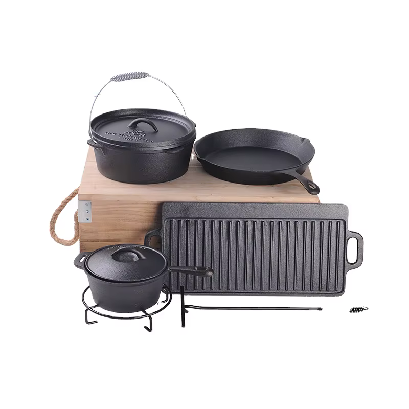 Batterie de cuisine extérieure, ensemble d'ustensiles de cuisine en fonte, ensemble de four hollanda