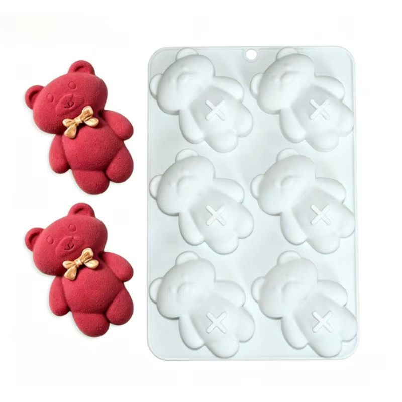 1 moule à gâteau en forme d'ours à 6 cavités, design classique et mignon, outil à dessert adorable