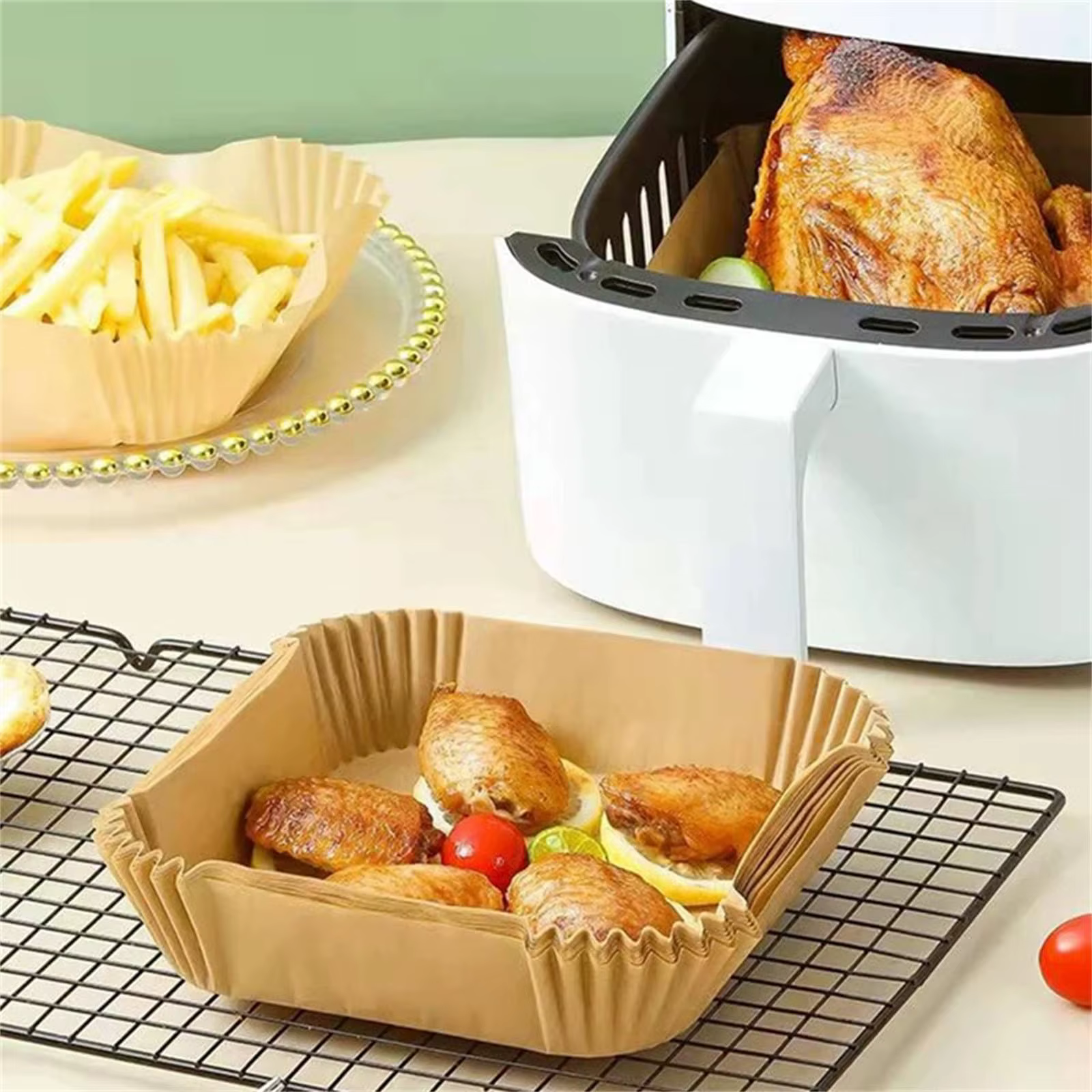 Papier antiadhésif pour friteuse à air pour poulet, doublure en papier, plaque de cuisson, beaucoup