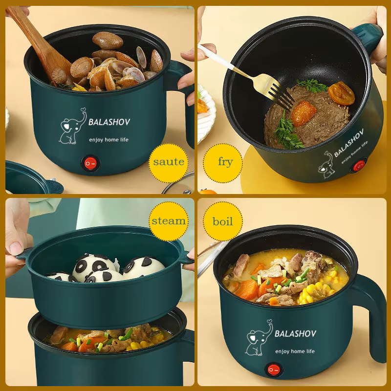 Mini-cuiseur électrique antiadhésif 1-2 personnes, marmite vapeur simple/double, appareil de cuisine
