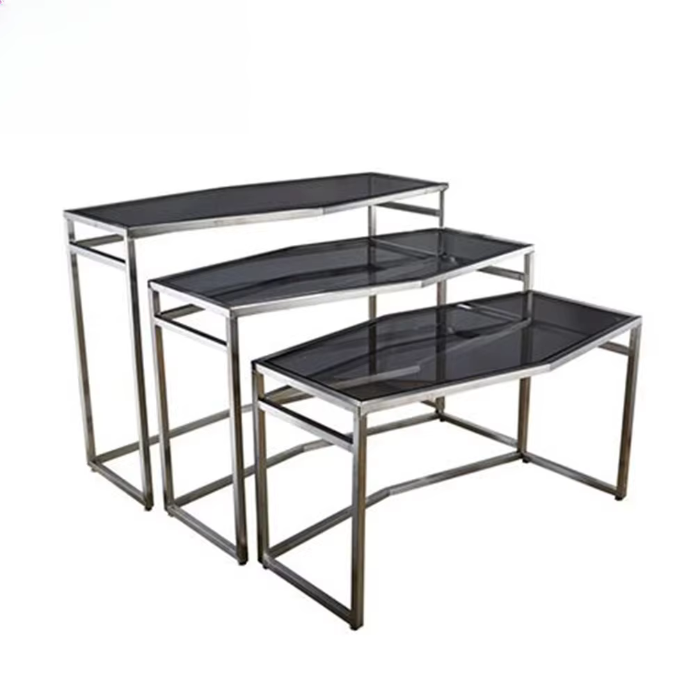 Table de Buffet de café de Dessert décorative d'acier inoxydable de verre trempé de Station de Servi