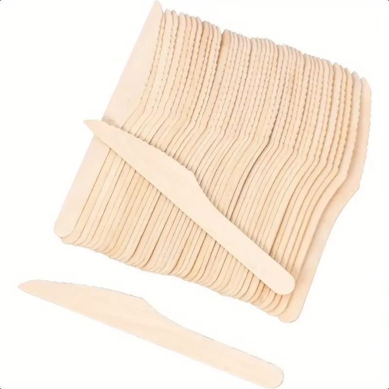 Ensemble de couverts jetables en bois, comprenant couteaux, fourchettes, cuillères pour fêtes, réuni