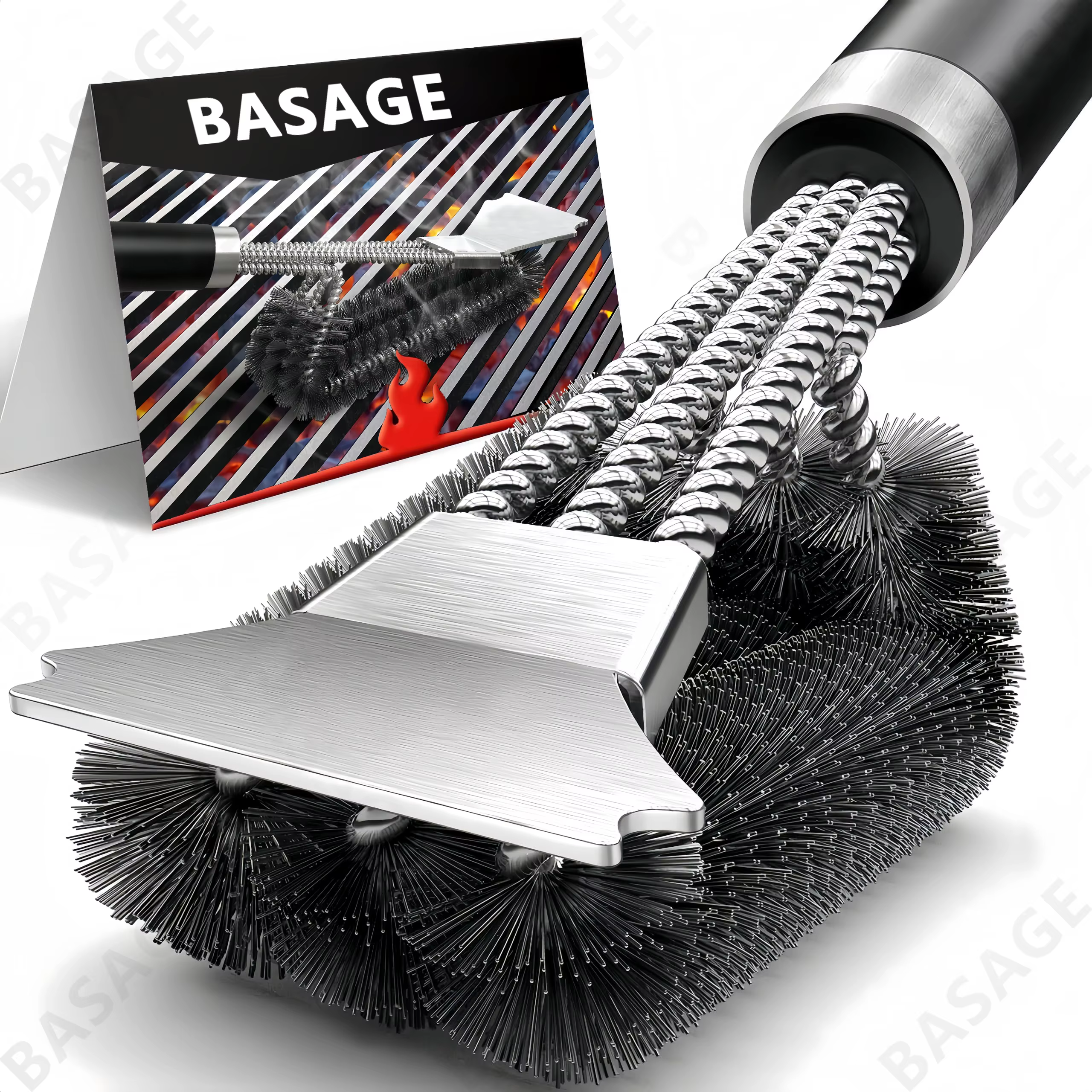 Brosse de gril sûre-brosse de barbecue sans poils-nettoyeur de barbecue en acier inoxydable résistan