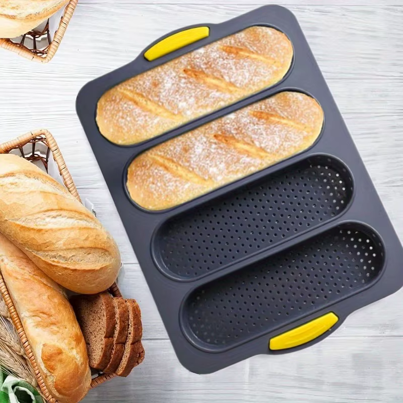 Plaque de cuisson antiadhésive 4 vagues pour baguettes - Plateau à pain français pour sandwichs et h