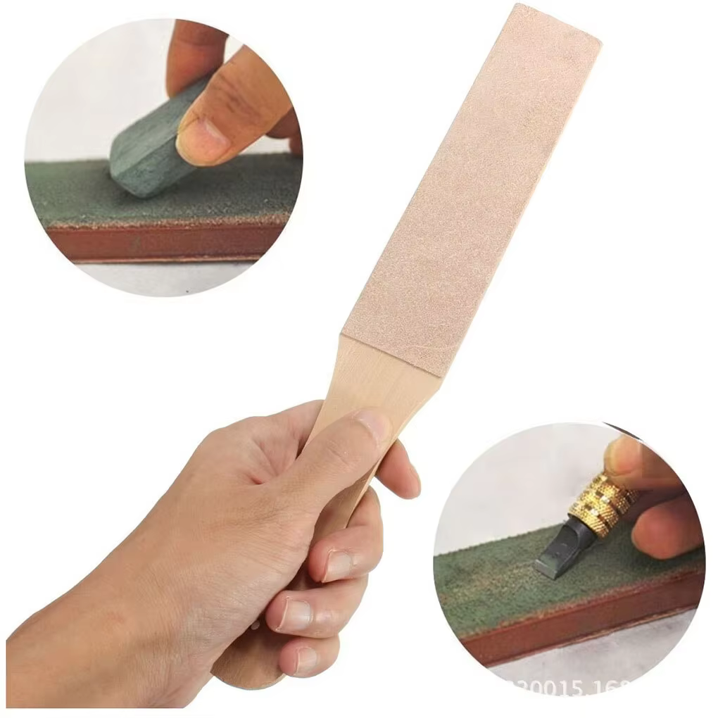 Planche d'affûtage en cuir avec manche en bois, planche de polissage pour couteaux de rasoir, outil