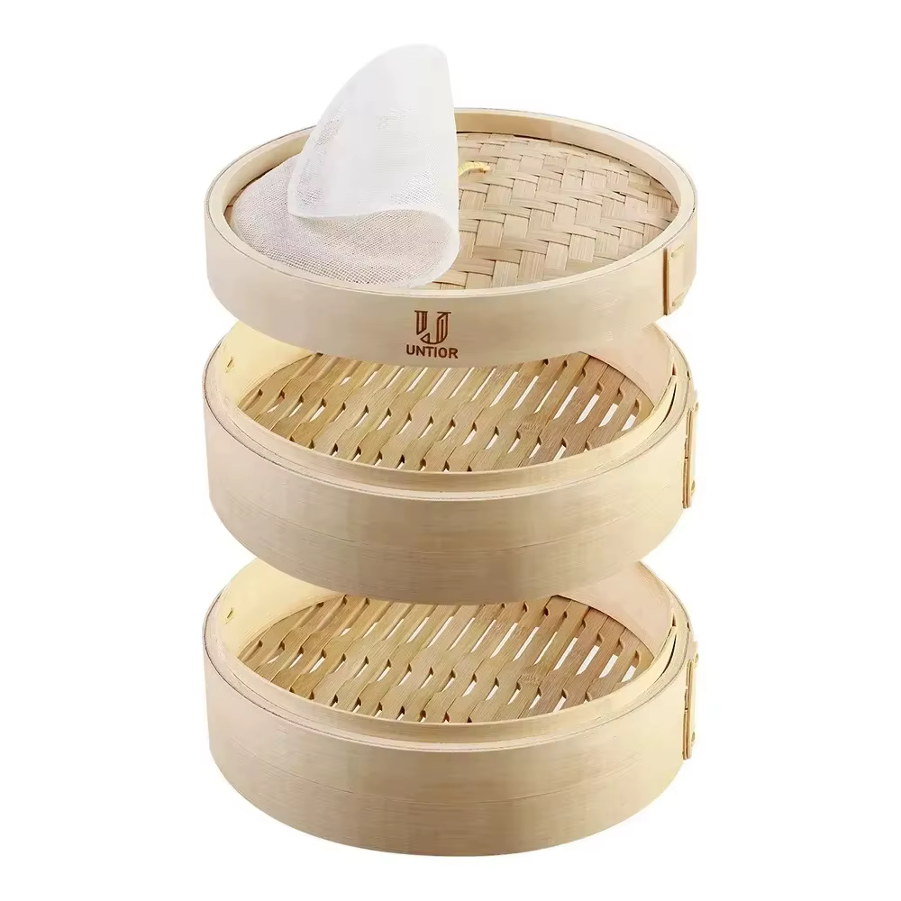 Cuiseur vapeur alimentaire en bambou de 10 pouces avec couvercle, bambou 100% naturel, panier vapeur