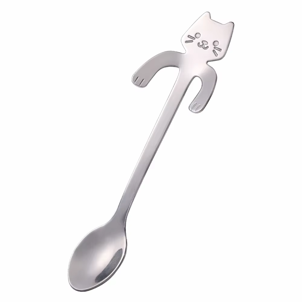 Cuillère à café en acier inoxydable, joli cuillère à café en forme de chat mignon, cuillère à Desser