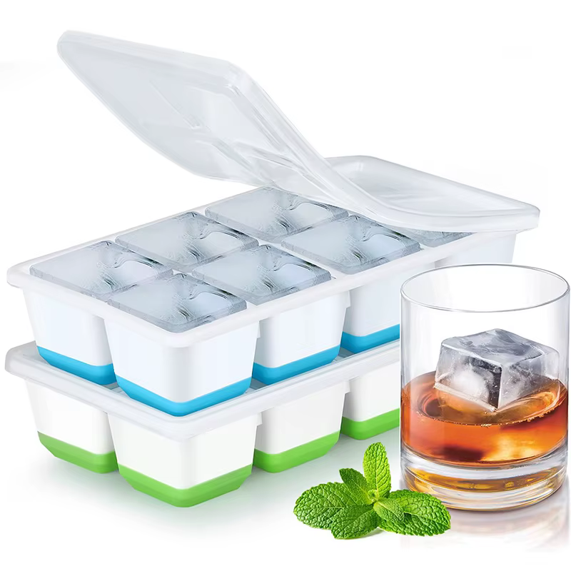 Grands plateaux à glaçons en Silicone, moules à glaçons flexibles à dégagement facile avec couvercle