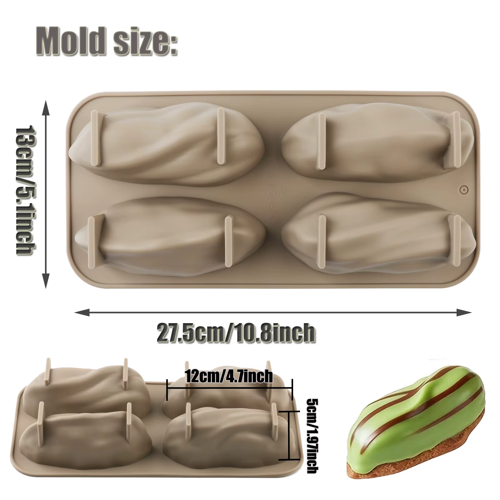 Moule à dessert en silicone 1 pièce, 4 cavités, forme pistache, antiadhésif, pour la préparation de 
