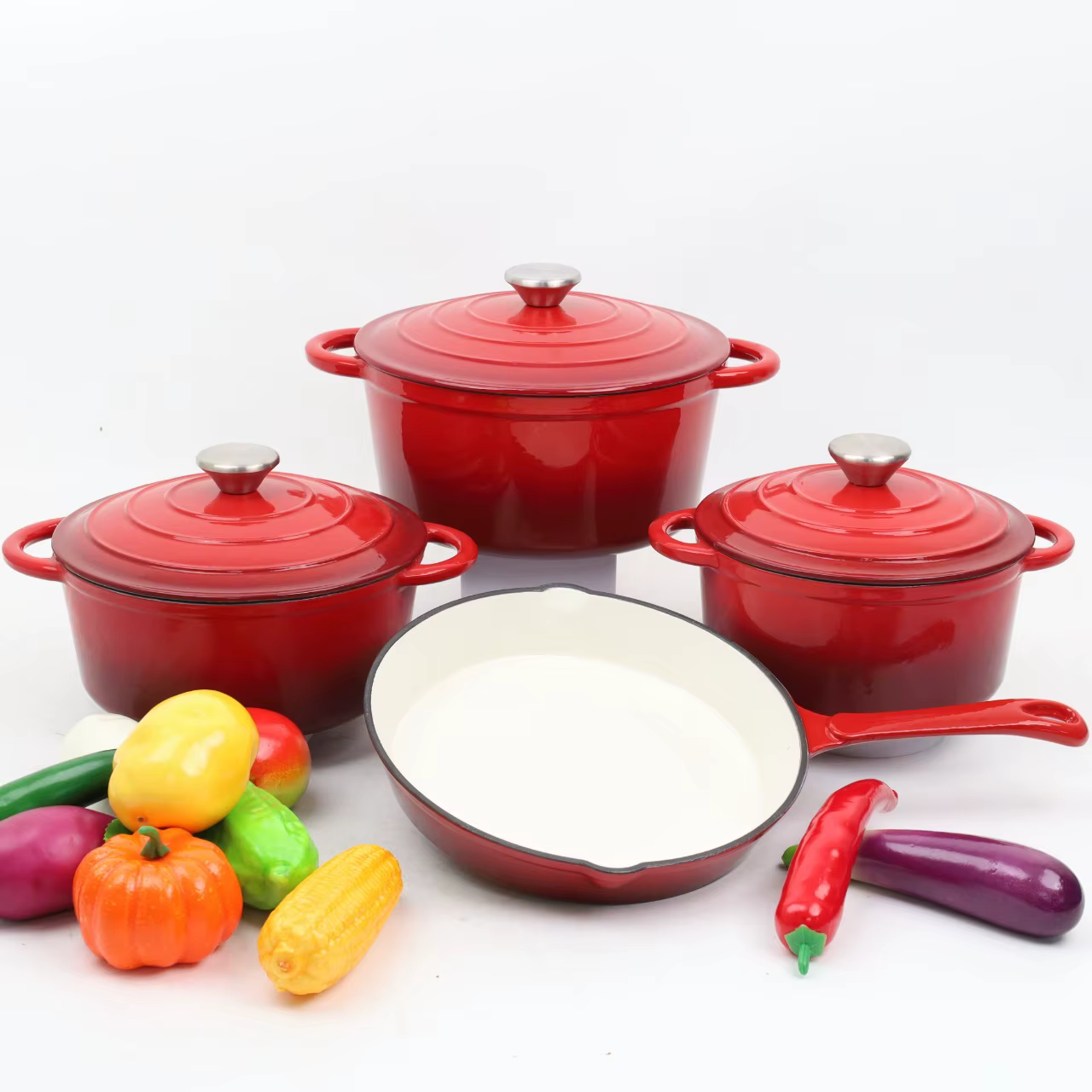 Ensemble de 7 ustensiles de cuisson modernes et durables en fonte émaillée : Casserole, faitout, poê