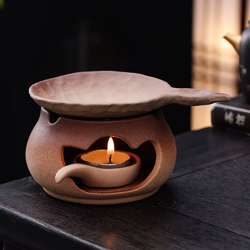 1 pièce Chauffe-thé en céramique et brûleur d'aromathérapie en argile à ouverture de forme originale