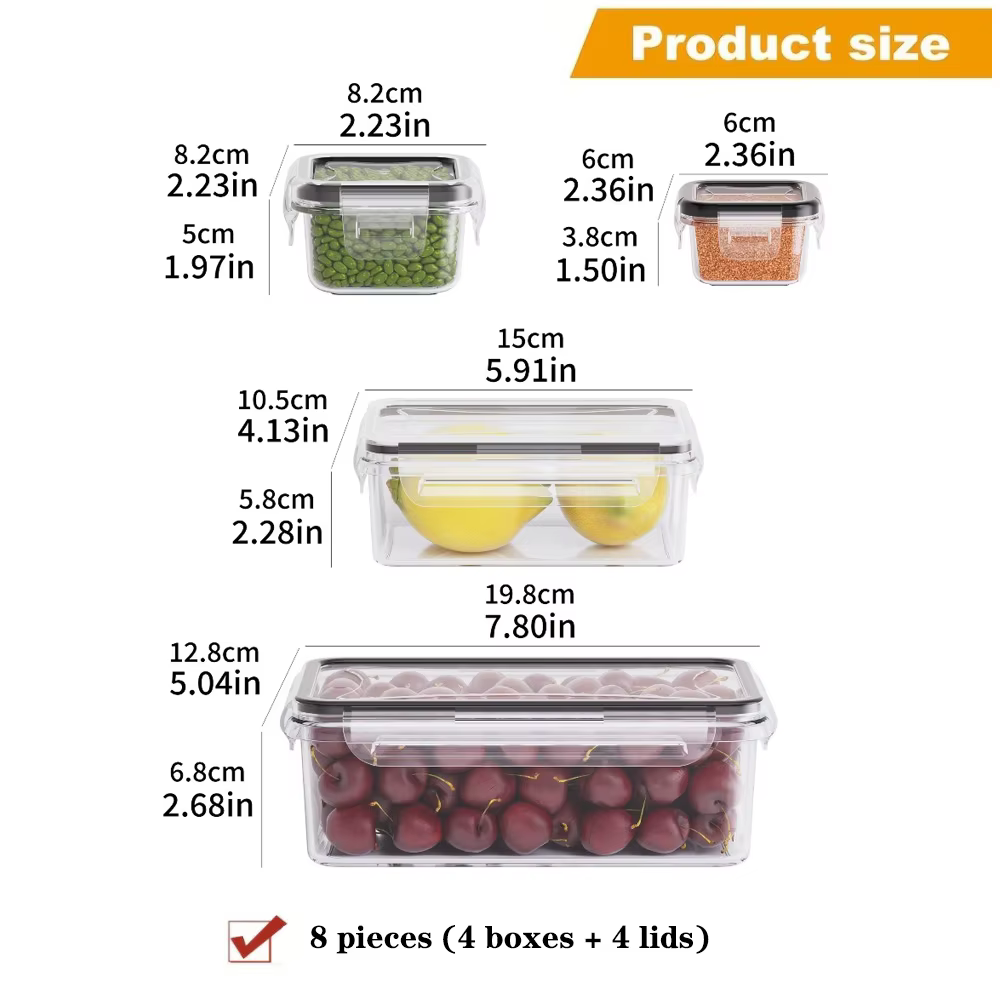 Récipients alimentaires hermétiques sans BPA, 8 pièces, avec couvercles verrouillables, stockage en 