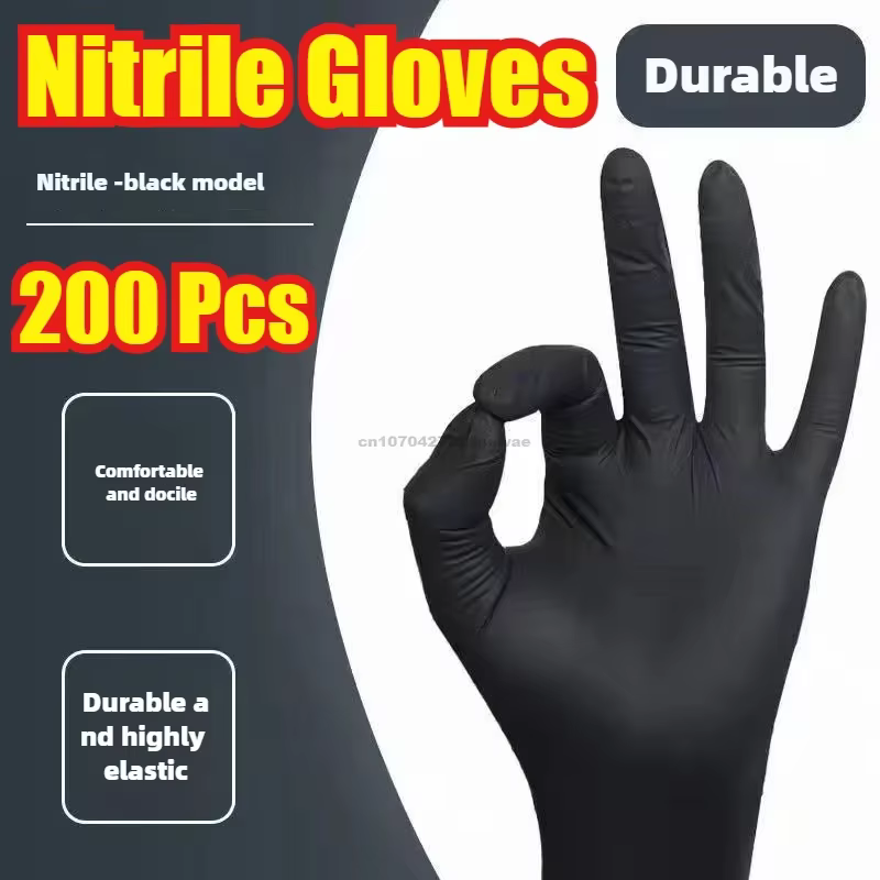 Gants de cuisine jetables en Latex Nitrile, noirs, vaisselle de lavage, travaux ménagers, industrie 