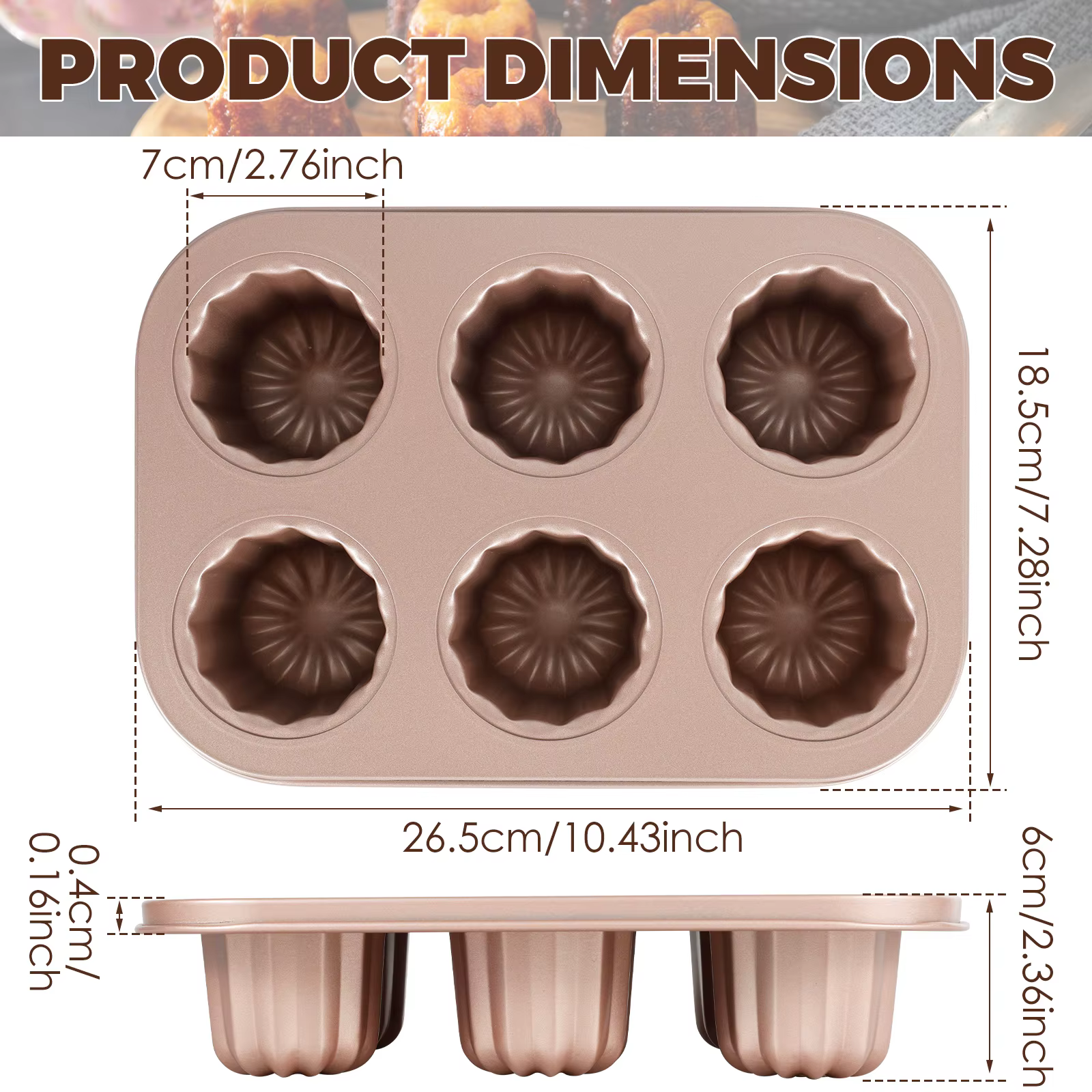 Moule Canele en acier au carbone 6/9/12 cavités moule Canelé antiadhésif moule à gâteau Muffin au ch