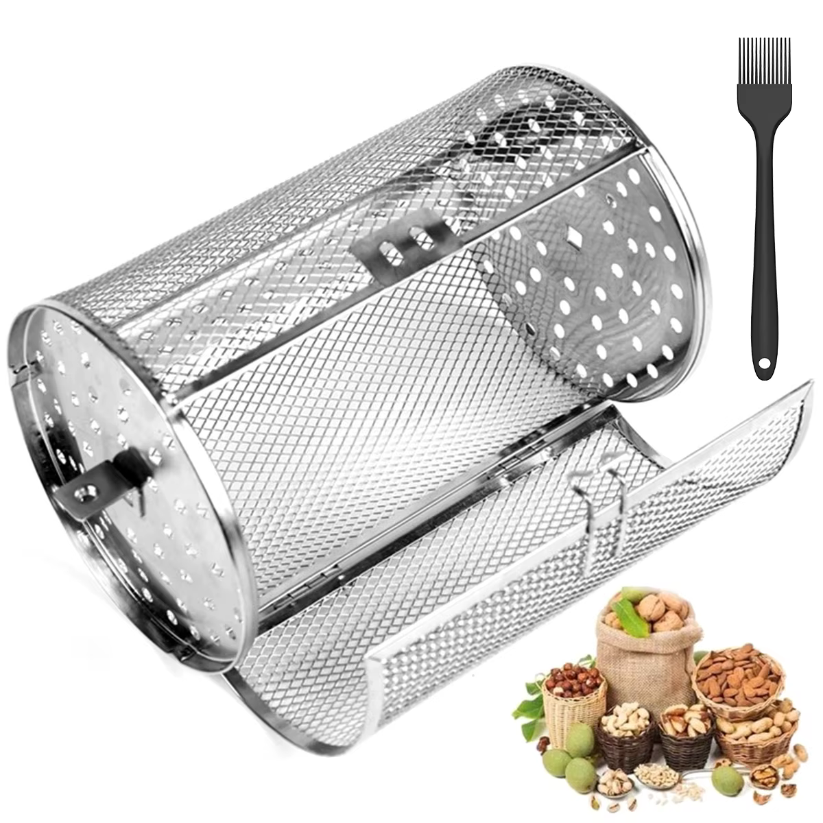 Panier de cuisson rotatif en acier inoxydable pour four, pour grains de café, avec support tambour