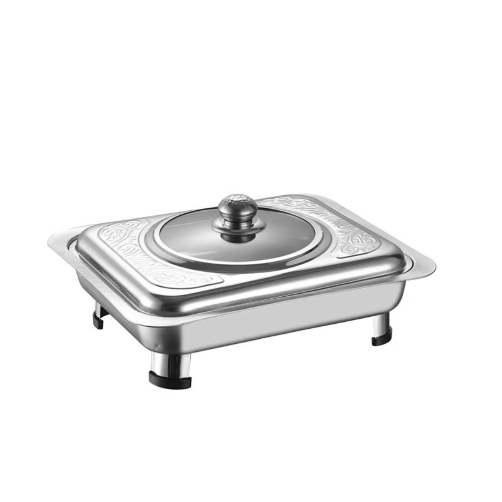 Plat de service rectangulaire en acier inoxydable pour buffet, chauffe-plats pratique et lisse pour 