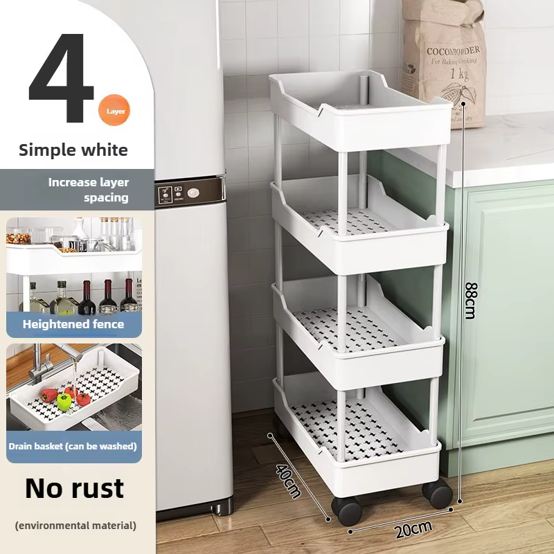 Support de stockage d'espace, cuisine multicouche sur pied, salle de bain à espace étroit, chariot d
