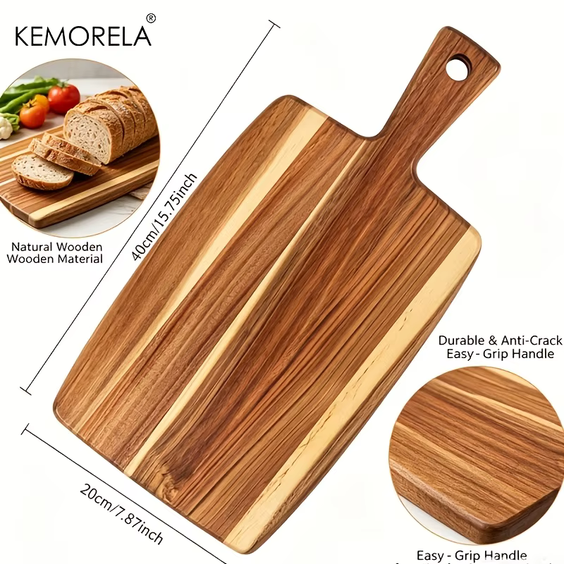 Planche à découper en bois d'acacia avec poignée pour la viande, le fromage, les légumes, le pain et
