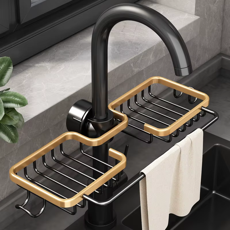 Égouttoir d'évier en aluminium, espace de cuisine, support de robinet de rangement d'éponge, égoutto