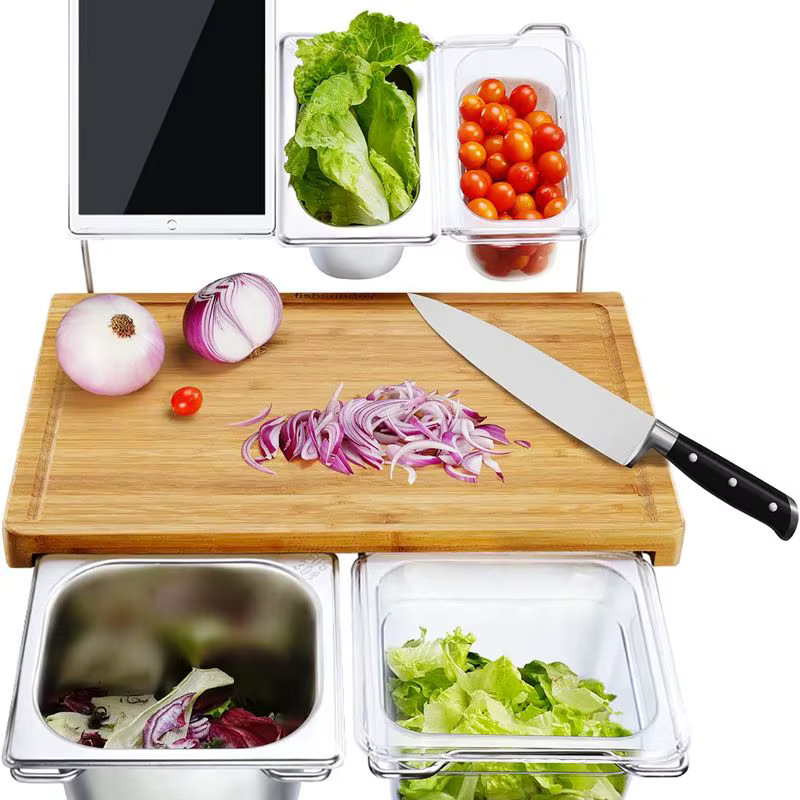 Ensemble de planches à découper en bambou extensibles, avec plateaux et boîte pour la cuisine, planc
