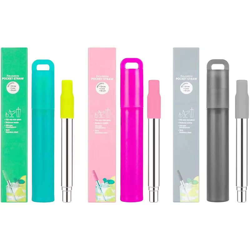 Pailles à boire télescopiques réutilisables, pailles métalliques en acier inoxydable, ensemble de pa