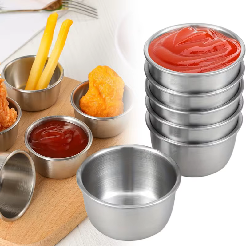 Bol à tremper la Sauce 304 tasses à tremper en acier inoxydable plats à Sauce ronds Mini 6/12 pièces