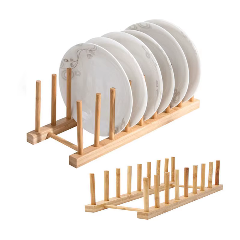 Support de rangement d'assiettes, support à vaisselle multifonctionnel en bois pour tasse, couvercle