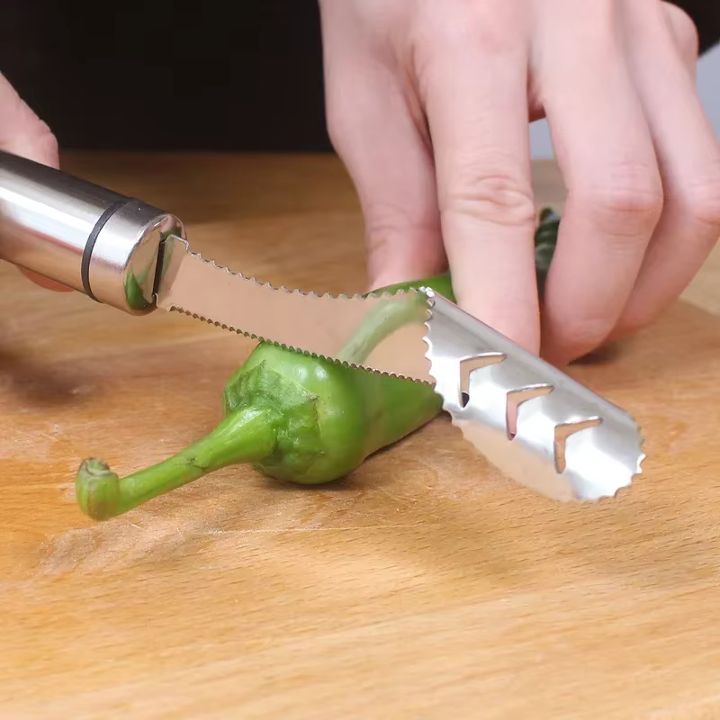 Corer de Chili en acier inoxydable, dissolvant de graines de courge amère, couteau de creusement de 