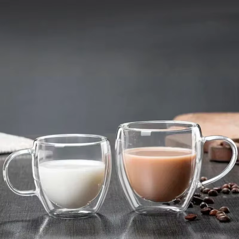 Tasse en verre Borosilicate transparent à Double paroi, résistante à la chaleur, avec poignée, pour 