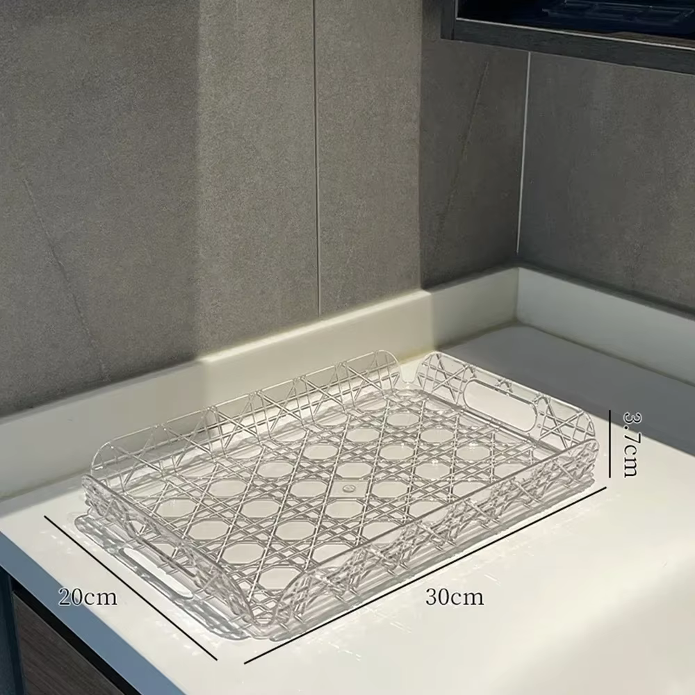 Plateau acrylique Transparent de luxe léger, plaque de rangement pour bijoux à carreaux, aromathérap