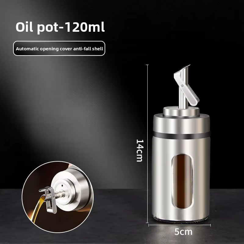 Distributeur d'huile en verre en acier inoxydable, bouteille de condiment à ouverture et fermeture a