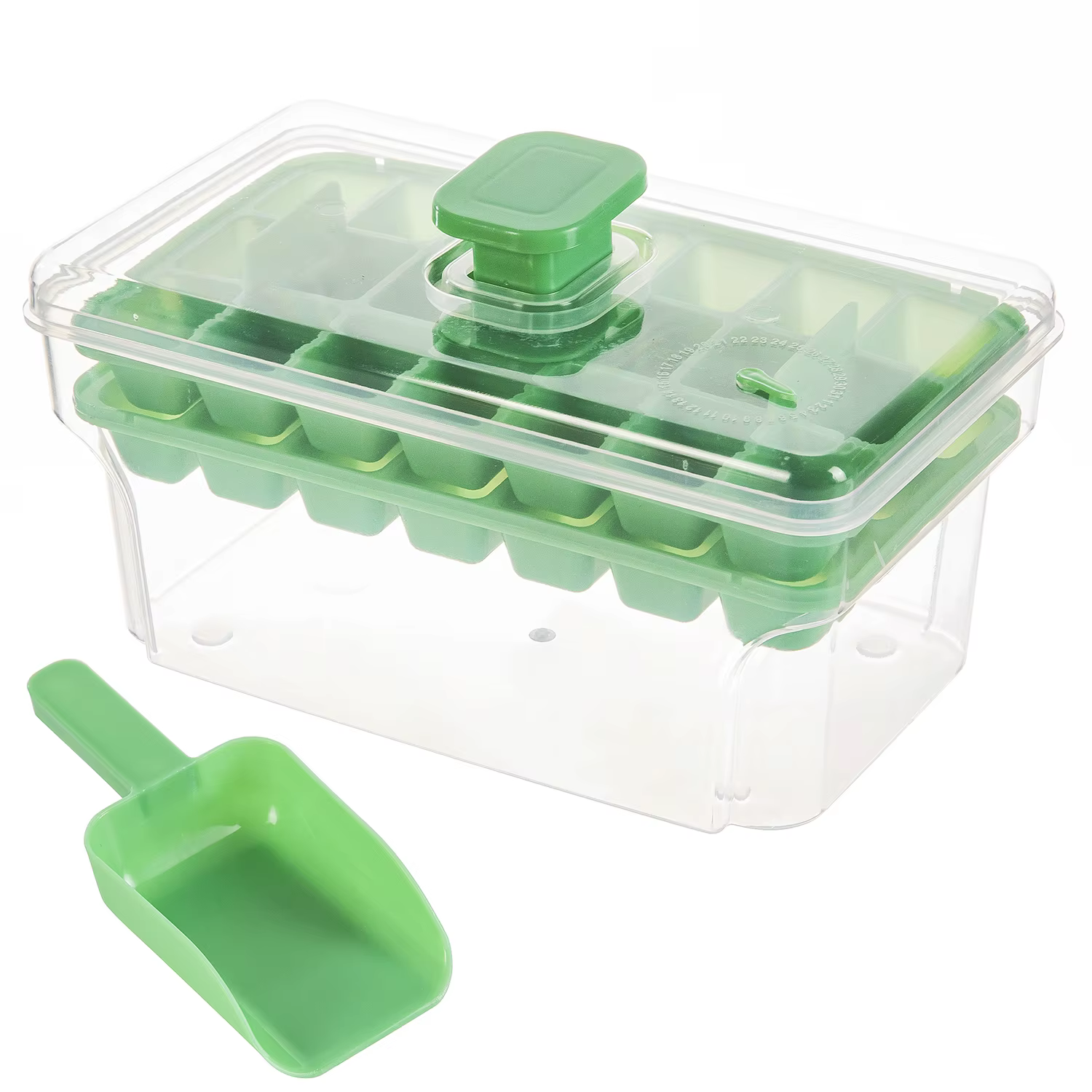 Plateaux à glace pour congélateur avec couvercle et bac, plateau à glaçons faisant 68 glaçons, press