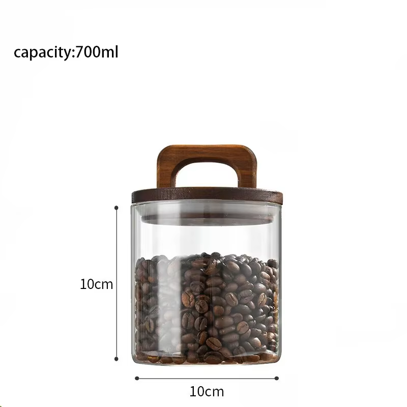 Bocaux en verre pour grains de café avec couvercle en bois, bidon scellé, récipient alimentaire, sto