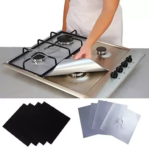 Revêtement de Protection de plaque de cuisson à gaz en feuille carrée, facile à nettoyer, tampon de
