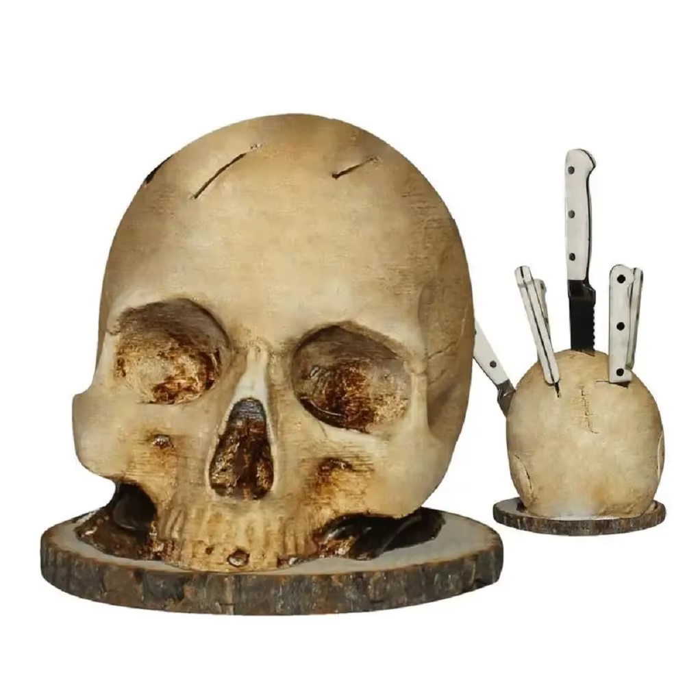 Porte-couteau tête de mort pour cuisine, porte-couteau Seton, tête de rangement d'horreur, rangement