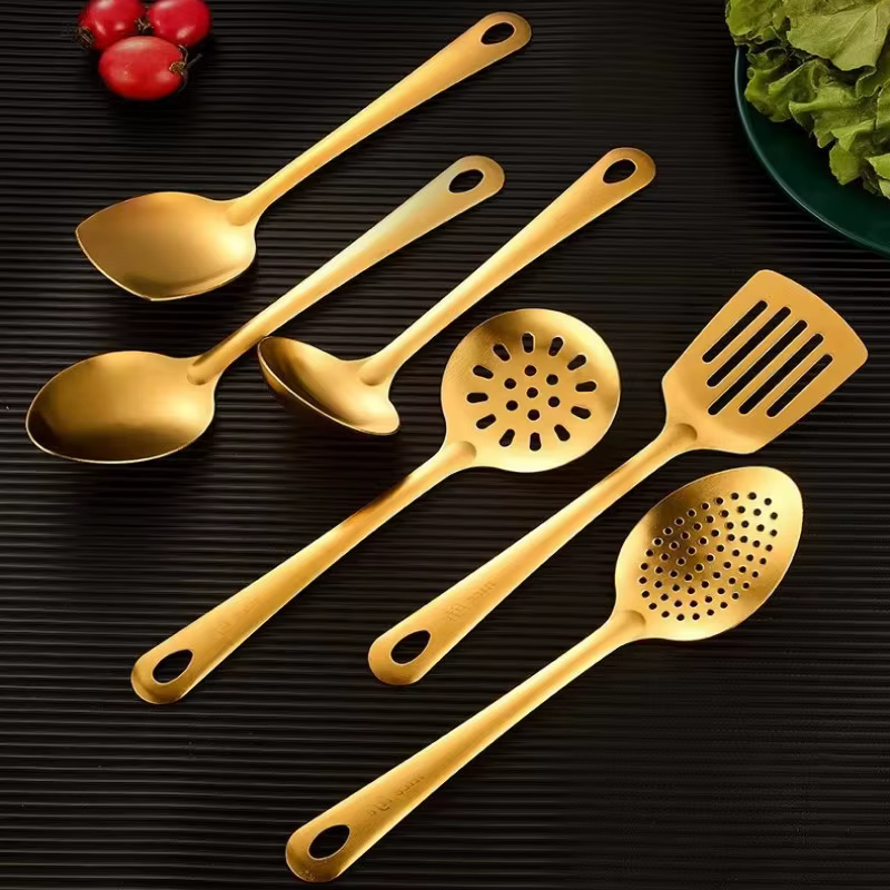 Ensemble d'ustensiles de cuisine en or 6 pièces, ensemble d'ustensiles de cuisine en acier inoxydabl