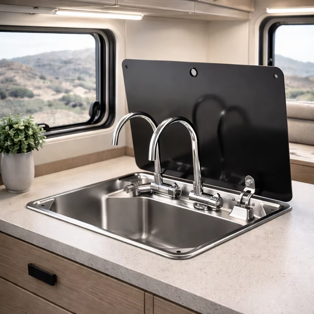 Évier de cuisine encastré en acier inoxydable pour camping-car avec couvercle - Ensemble d'évier com
