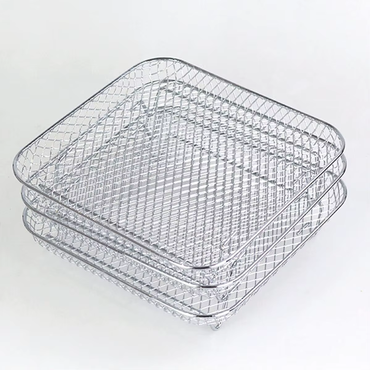 Grille de cuisson rectangulaire en acier inoxydable à 3 niveaux pour friteuse à air chaud Ninja Dual