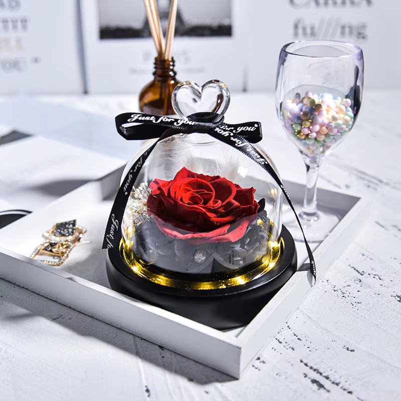 Rose éternelle naturelle en verre avec lampe, fleurs conservées de beauté, cadeaux de mariage pour t