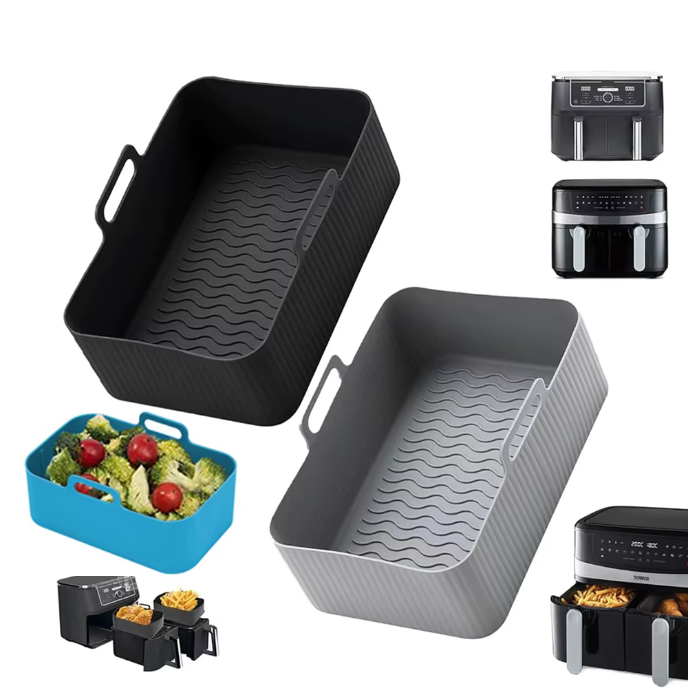 Plateau en Silicone pour friteuse à Air réutilisable, plat double 2 paniers, poêle de cuisson, plaqu