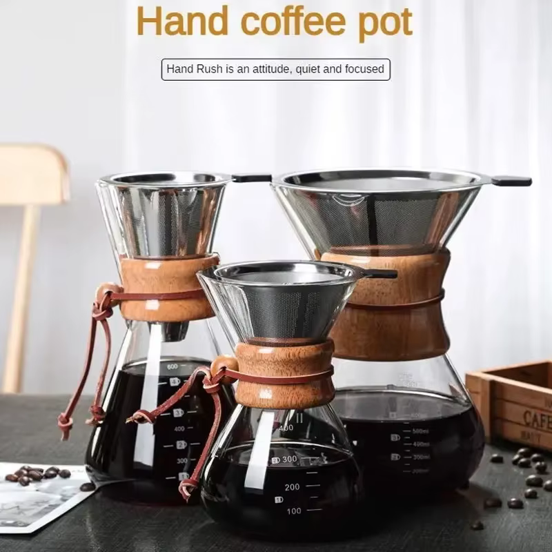 Bouilloire à café en verre à main avec filtre en acier inoxydable, brassage goutte à goutte, cafetiè