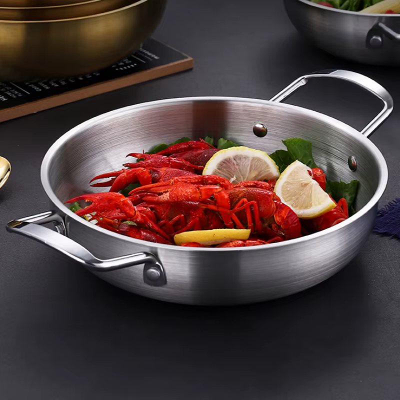 Ustensiles de cuisine en acier inoxydable, casserole sèches avec poignée, cuisson à domicile, poêle