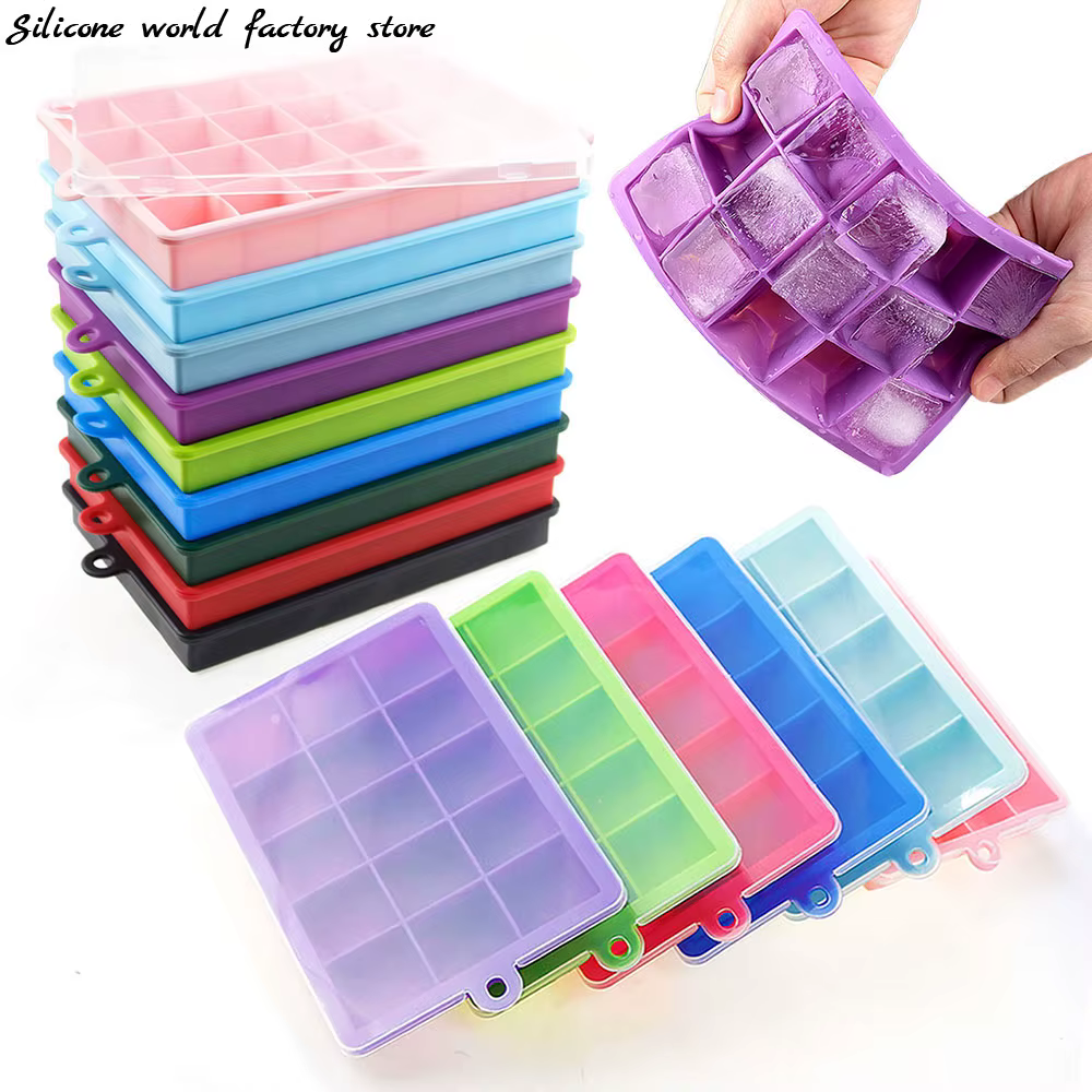 Moule à glaçons en Silicone, 15/24 grilles carrées avec couvercles, plateaux, glaces, boissons froid