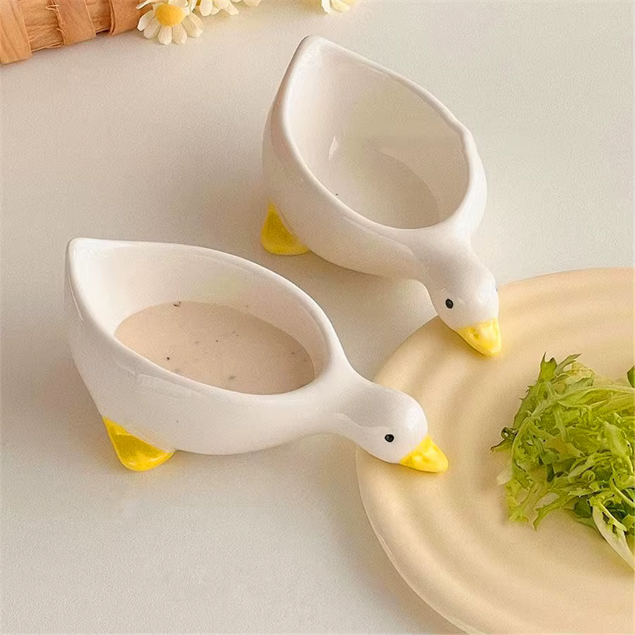 Plat d'assaisonnement de canard en céramique 2 pièces, plat de trempage de salade, mini bol de crème