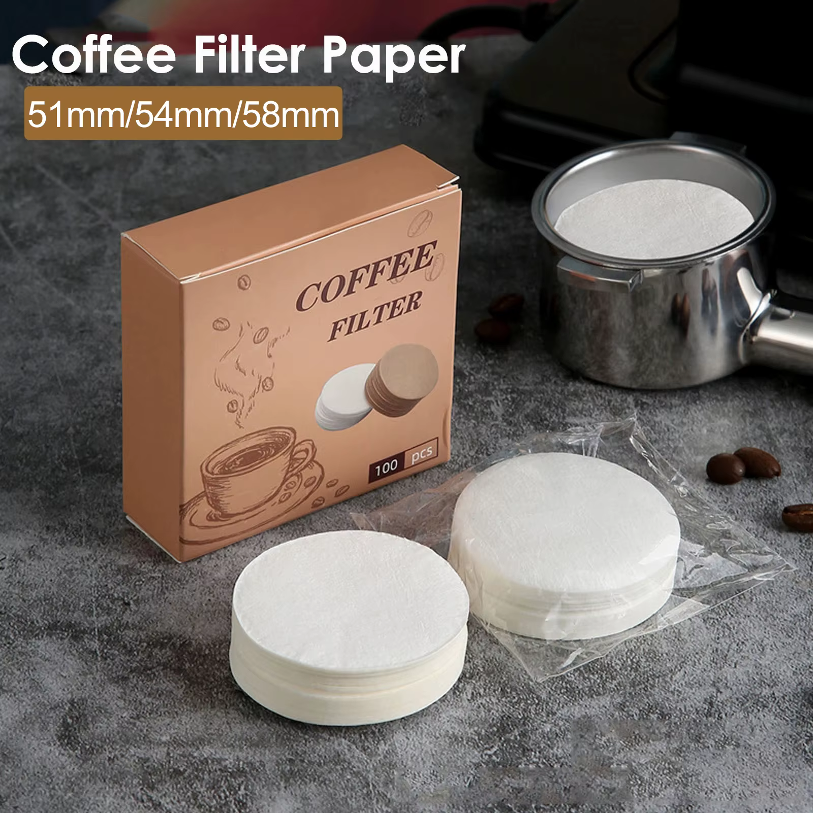 Papier filtre à café 51mm/54mm/58mm, 200 pièces, poignée de maison, bol de poudre spécial, filtre à 