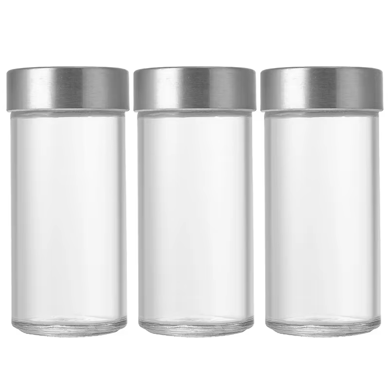 Bocal d'assaisonnement en verre avec couvercle en acier inoxydable, bouteille de stockage d'essence 