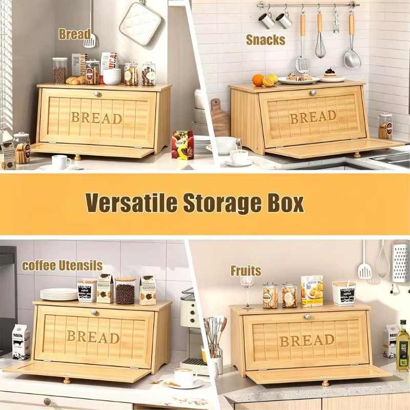 Conteneur stockage pain en bois robuste, construit pour conserver les articles cuits four les expose