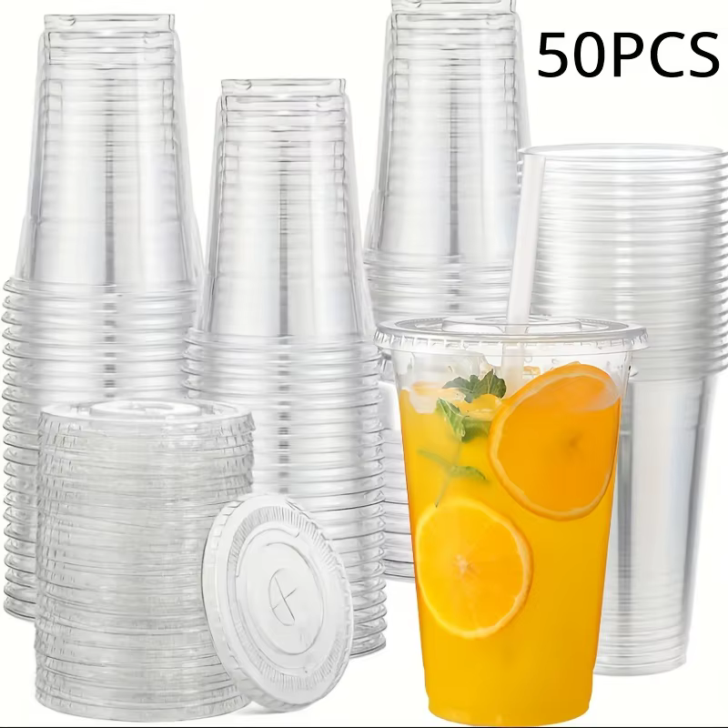50 ensembles de gobelets en plastique 12/16/20OZ avec couvercles, gobelets jetables transparents pou