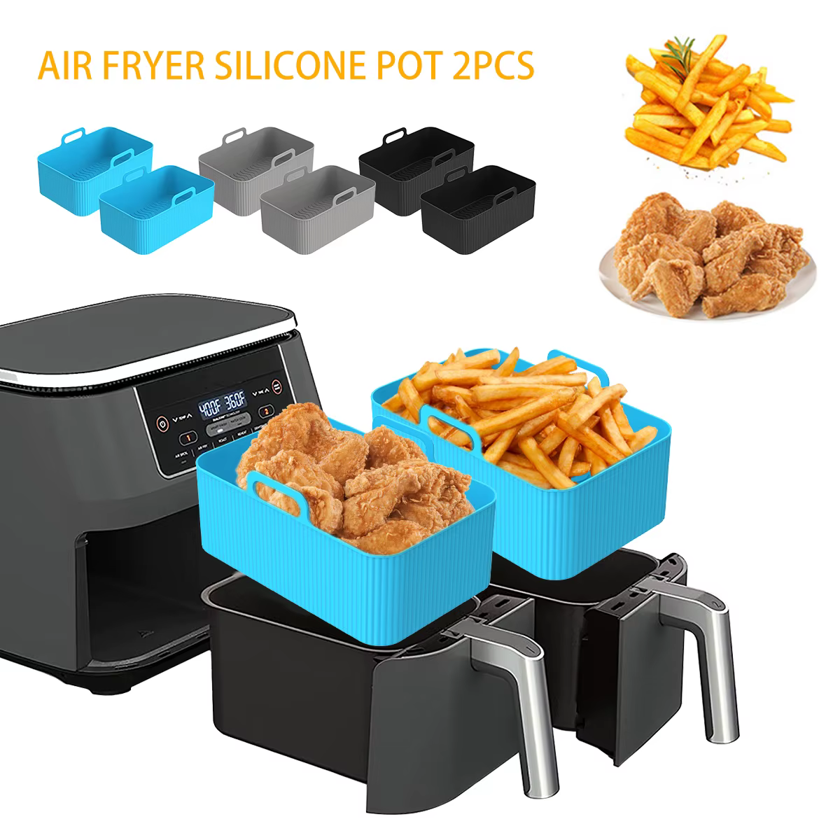 Pot de friteuse à Air en Silicone, 2 pièces, revêtement de friteuse à Air résistant à la chaleur, pa