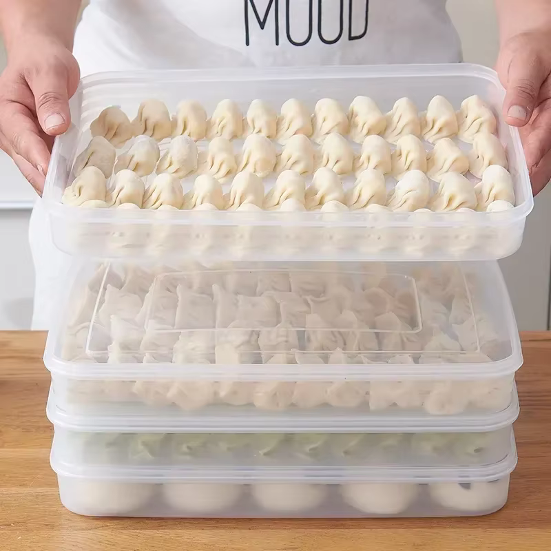 Boîte à raviolis à 2 étages, récipient alimentaire pour réfrigérateur, sans diviseur, transparente, 